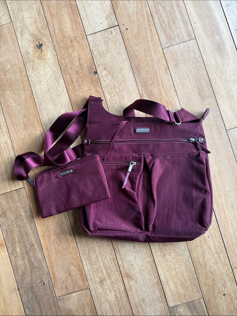 Baggallini Crossbody Bag with Matching Pouch - Wine